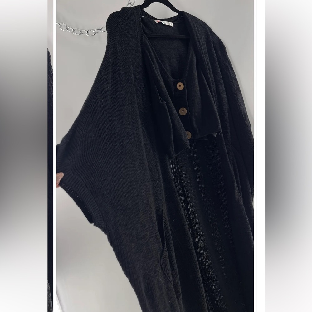 Free People Kai 2 piece Black Knit Cardigan, crop Tank with buttons set small - Picture 3 of 16